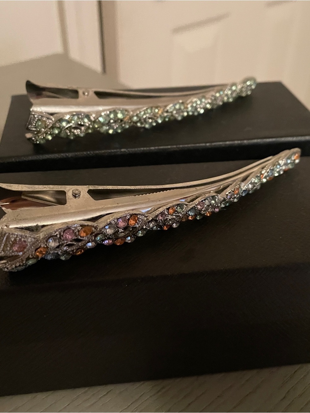 Rhinestone Embellished Silver Hair Clips - Multicolor
